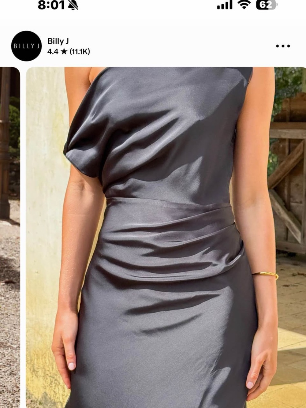 Billy J Black Satin One-Shoulder Maxi Dress